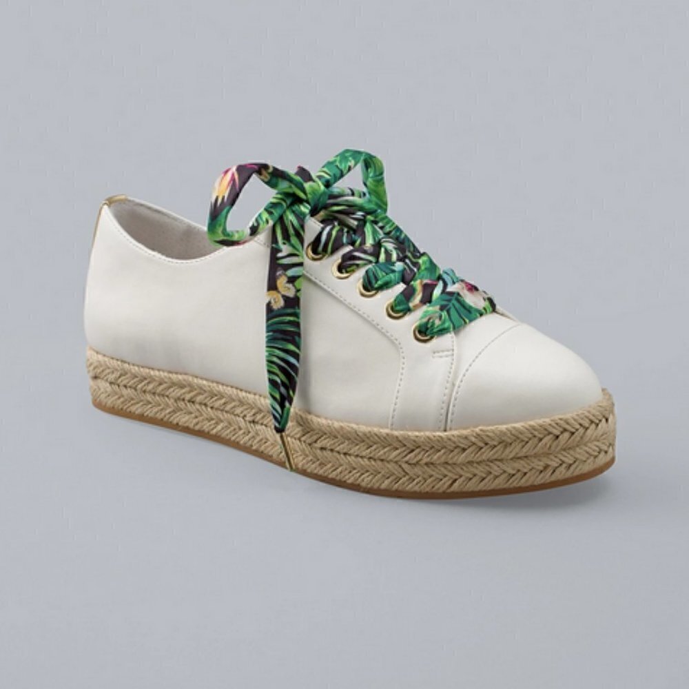 White House Black Market White Espadrille Sneakers with Green Tropical L…